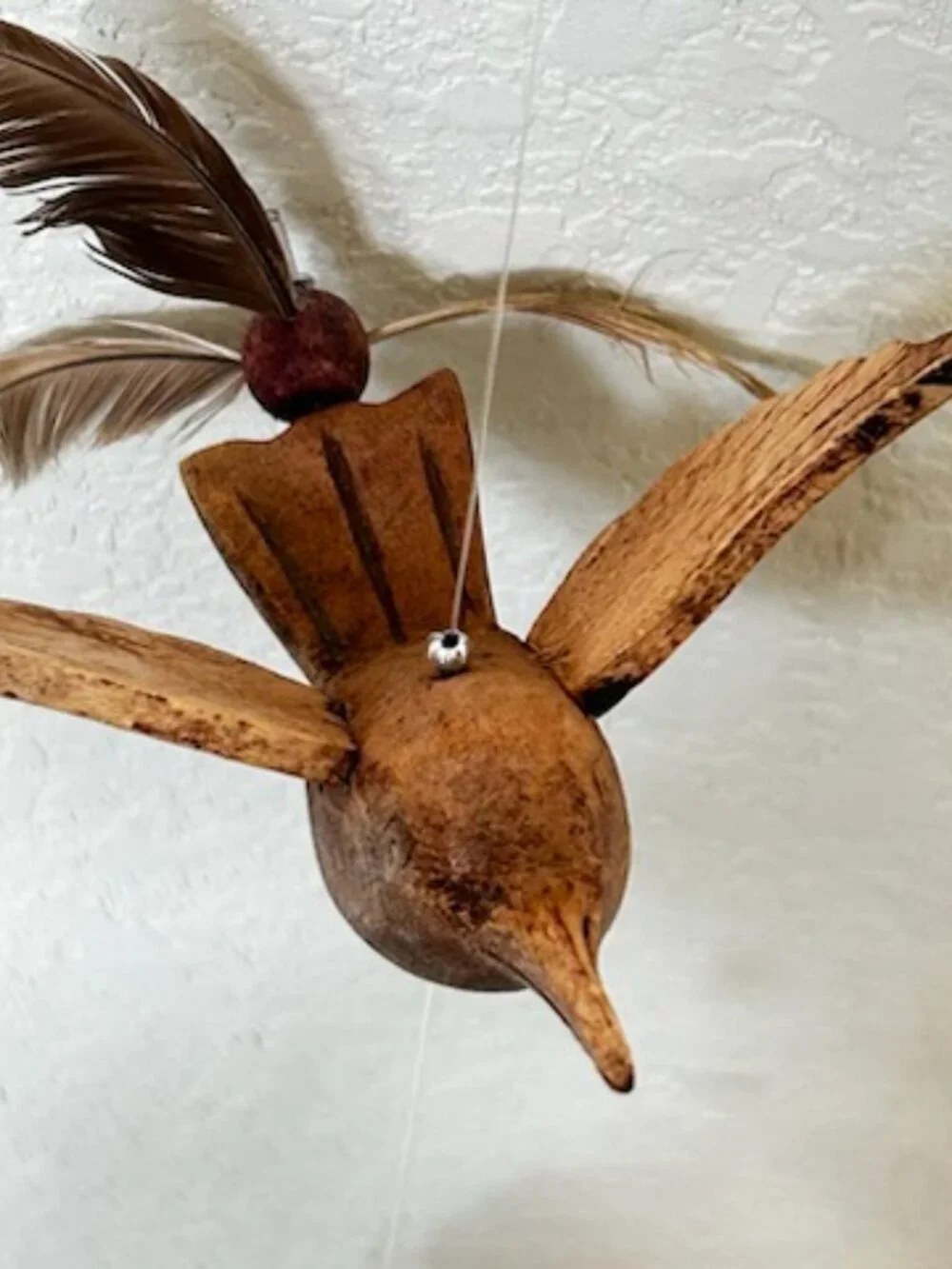 Vintage Hand Carved Wooden Hummingbirds Hanging Wind Spinner